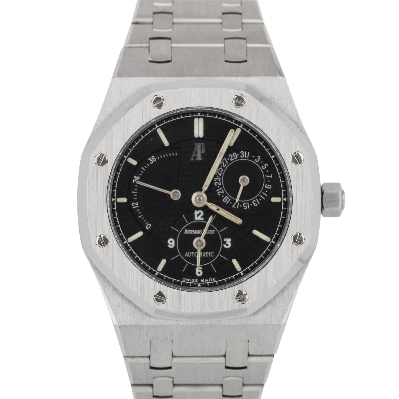 Unisex trendy watches-MINT Audemars Piguet Royal Oak Dual Time Black 36mm Steel 25730ST Watch BOX