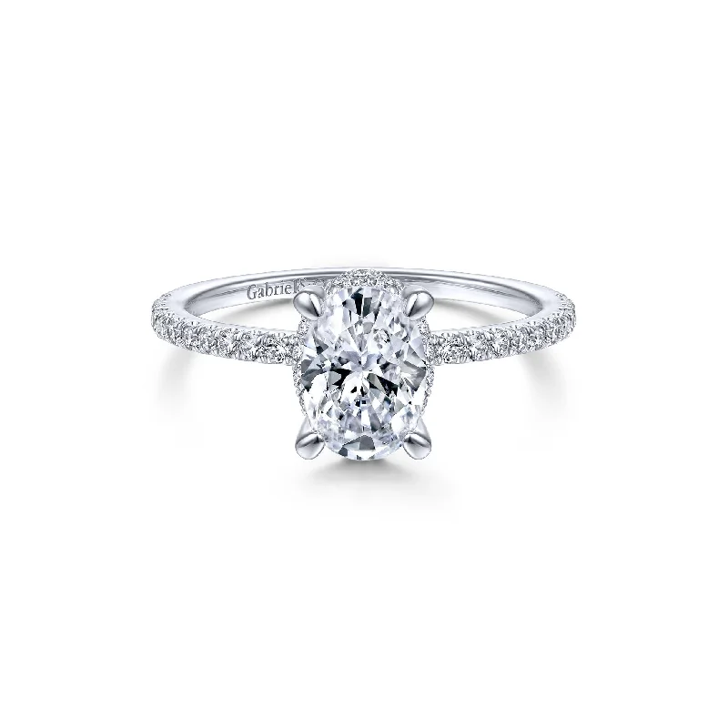 Women’s moissanite engagement rings-14K White Gold Diamond Oval Halo Mounting