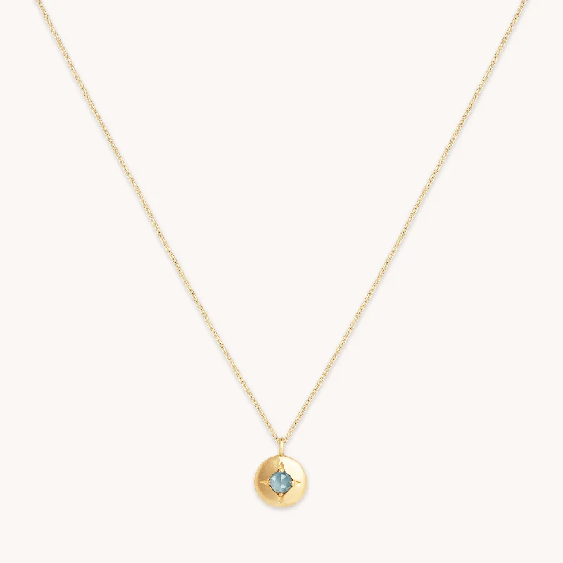 Women’s sparkling necklaces-March Aquamarine Birthstone Necklace in Solid Gold