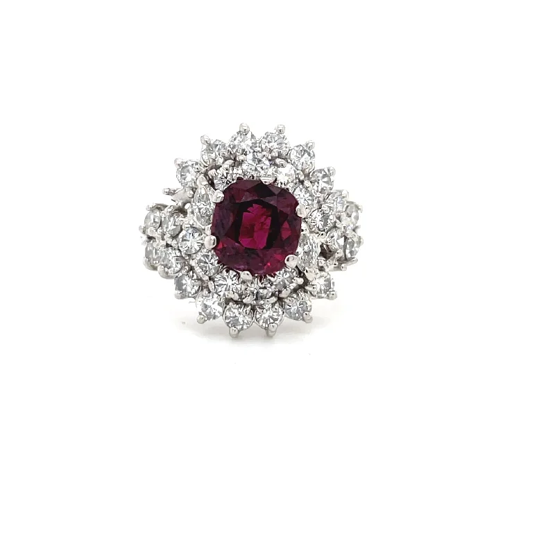 Women’s radiant diamond engagement rings-Estate 18k White Gold Halo Diamond & Ruby Ring