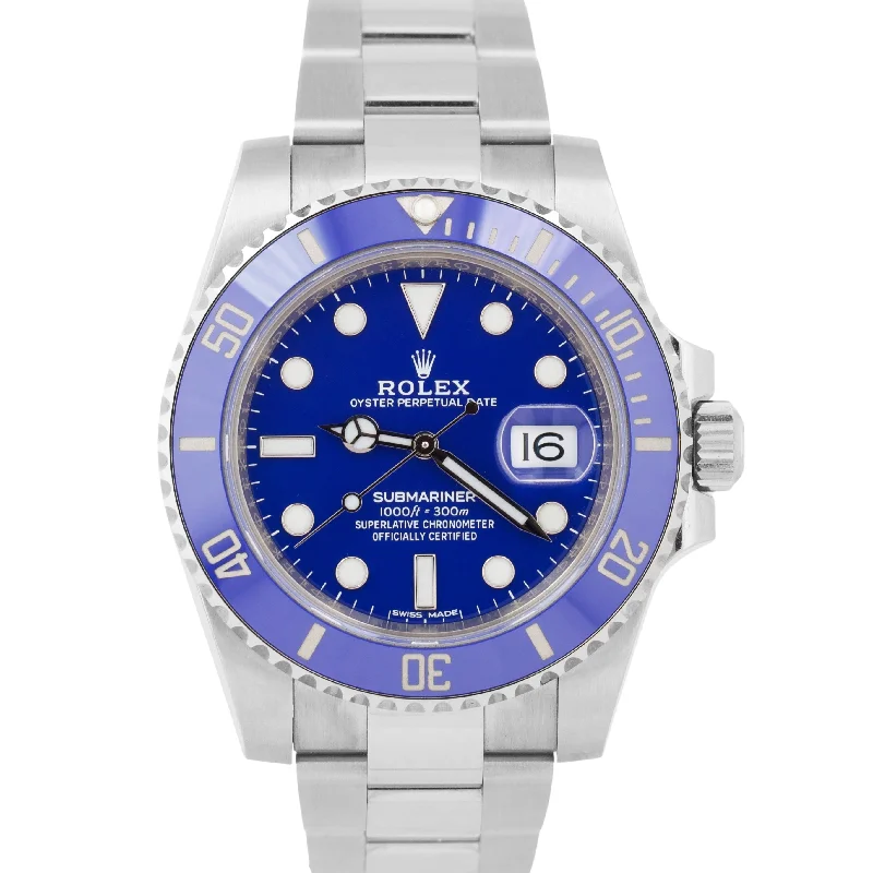 Unisex scratch-resistant watches-NEAR NOS 2019 PAPERS Rolex Submariner 40mm Gold SMURF Blue Ceramic 116619 LB BOX