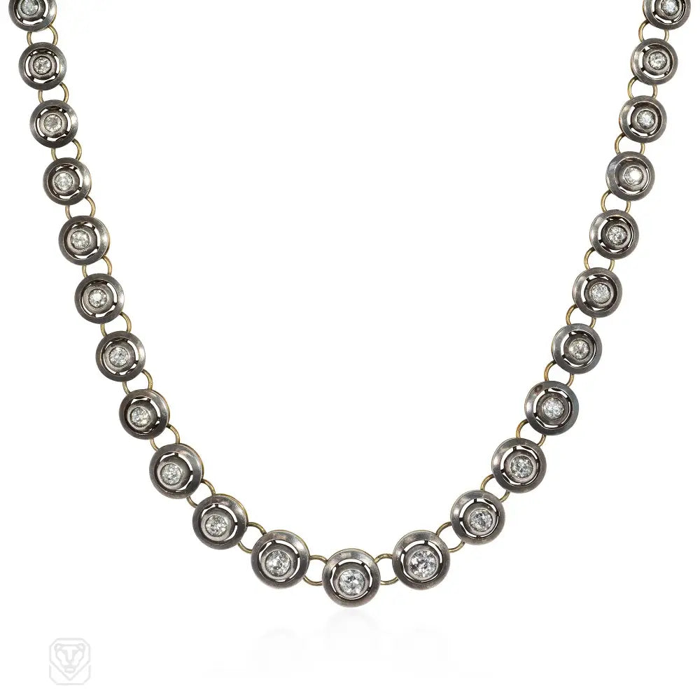 Women’s fashion necklaces-Antique diamond disk riviere necklace