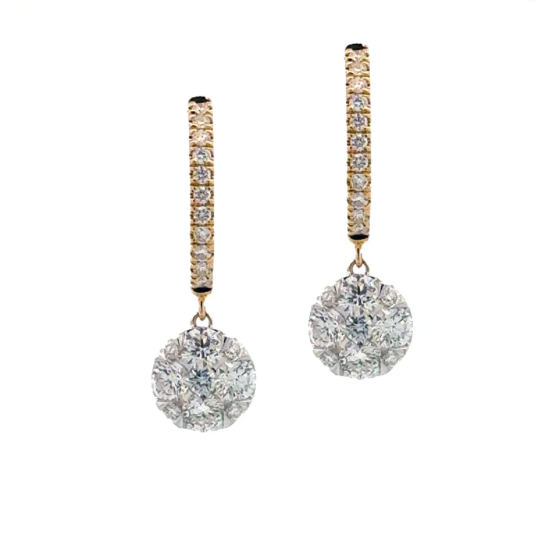 Women’s elegant earrings-A. Jaffe 14K Yellow Gold 0.93cttw. Diamond Drop Cluster Small Hoop Earrings