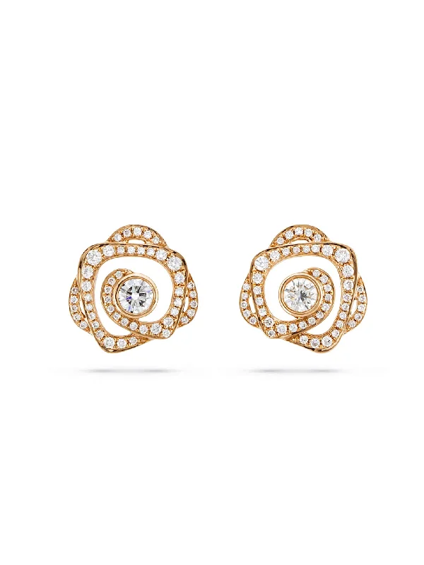 Women’s statement stud earrings-Maymay Rose Large Rose Gold Diamond Earrings