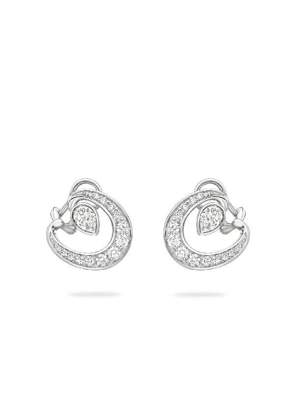 Women’s silver earrings-Lucky Platinum Diamond Horseshoe Earrings