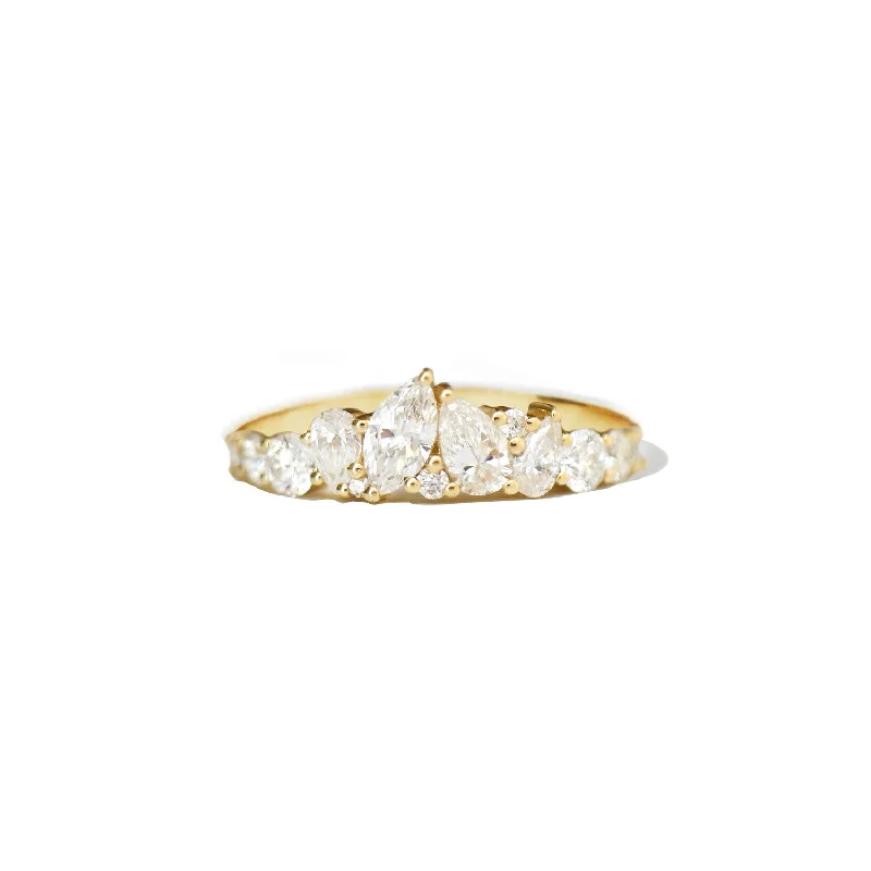 Women’s unique solitaire engagement rings-Pear & Marquise Firework Diamond Mosaic Band