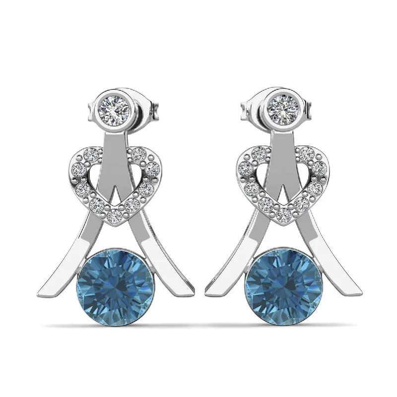 Women’s modern hoop earrings-Serenity December Birthstone Blue Topaz Earrings 18k White Gold Plated Silver Earrings with Round Cut Swarovski Crystals