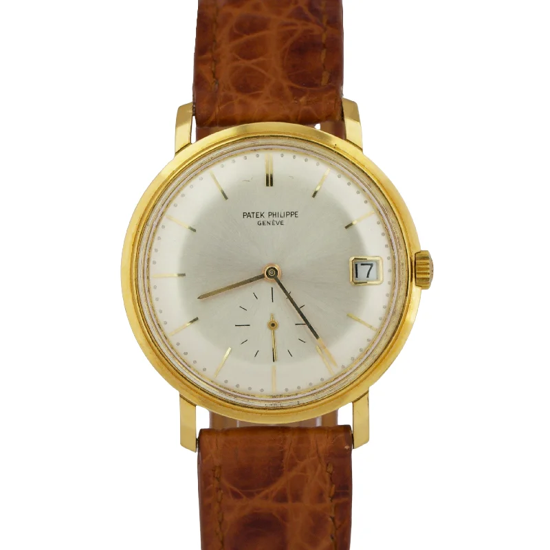 Unisex wooden watches-VINTAGE Patek Philippe Calatrava 36mm Silver AUTOMATIC 18K Yellow Gold 3445