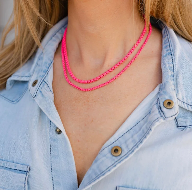 Women’s rose gold necklaces-Double Strand Hot Pink Necklace