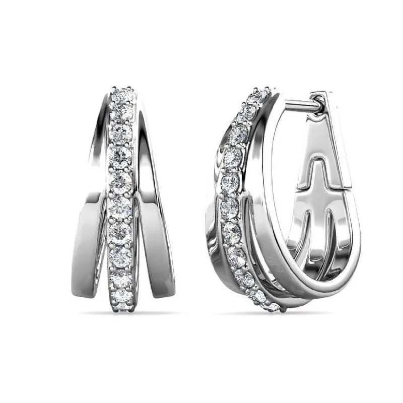 Women’s huggie earrings-Bella 18k White Gold Plated Hoop Earrings with Swarovski Crystals