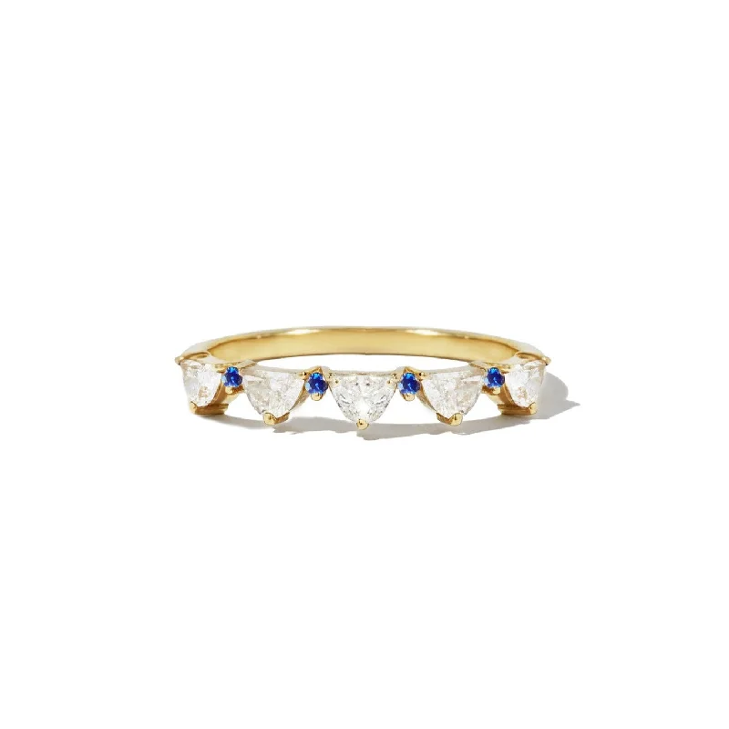 Women’s timeless engagement rings-Half Moon Lace Sapphire & Diamond Mosaic Band