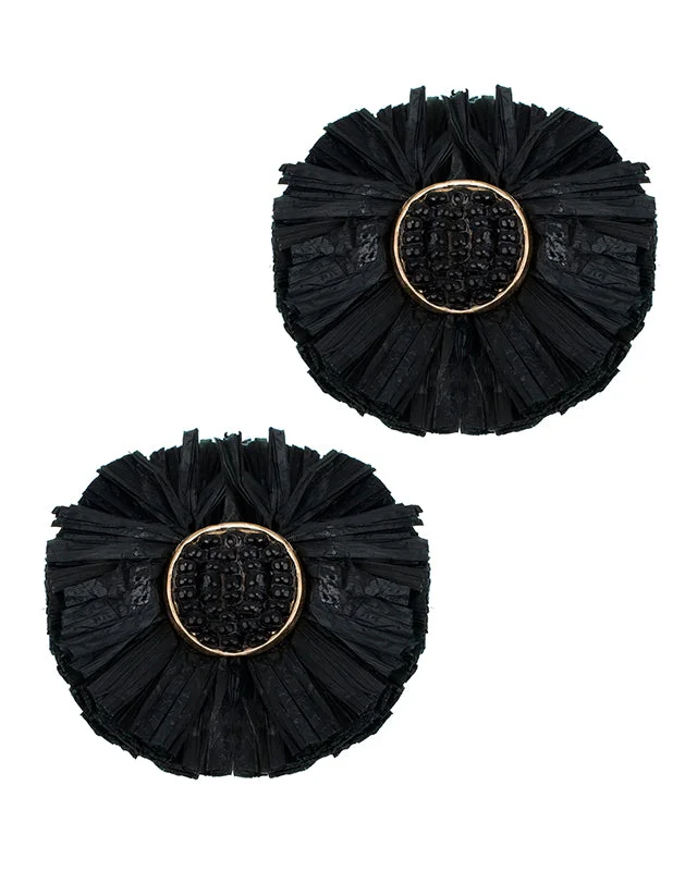 Women’s custom earrings-Black Raffia Circle Earrings