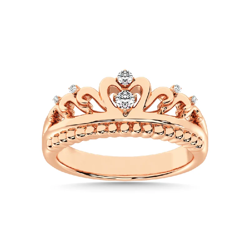 Women’s custom engagement ring designs-14K Rose Gold 1/20 Ct.Tw.Diamond Crown Stackable Band