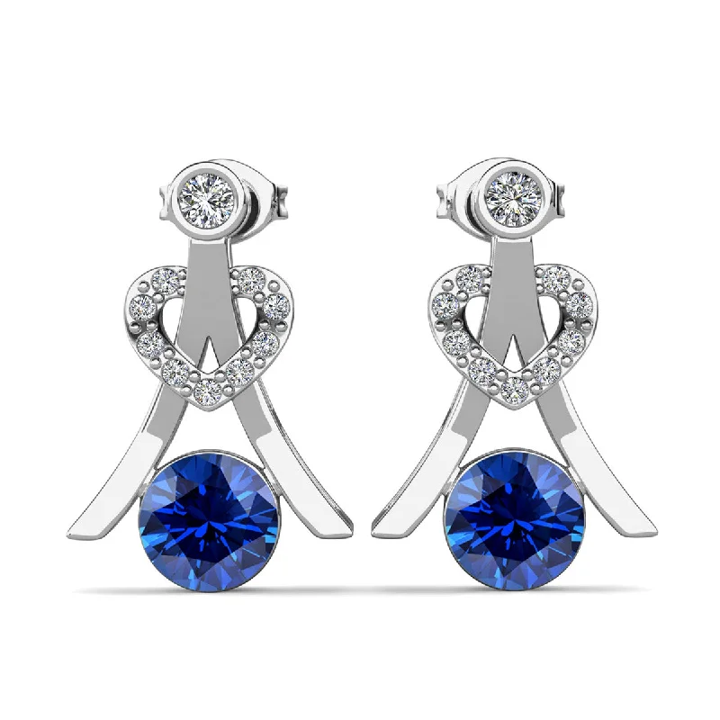 Women’s gold earrings-Serenity September Birthstone Sapphire Earrings 18k White Gold Plated Silver Earrings with Round Cut Swarovski Crystals