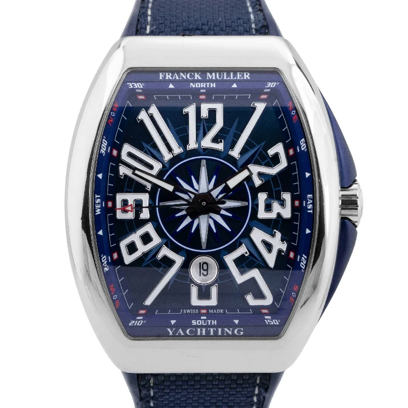 Unisex titanium watches-PAPERS Franck Muller Vanguard YACHTING 44mm Steel Blue Date Watch V 45 SC DT BOX