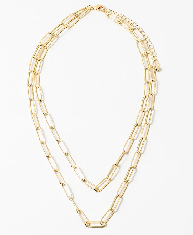 Women’s chain necklaces-Double Strand Rectangle Link Necklace