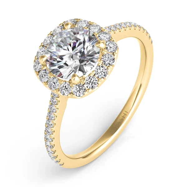 Women’s affordable engagement rings-14K Yellow Gold Diamond Cushion Halo Mounting