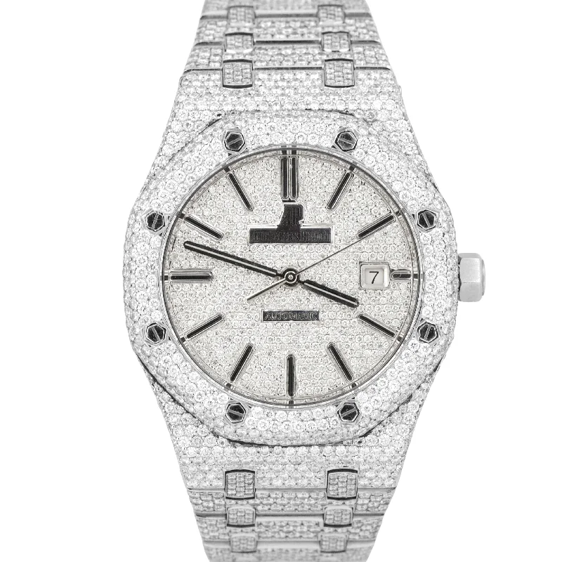 Unisex large face watches-Audemars Piguet Royal Oak DIAMOND PAVE 41mm Stainless Steel Date Watch 15400ST