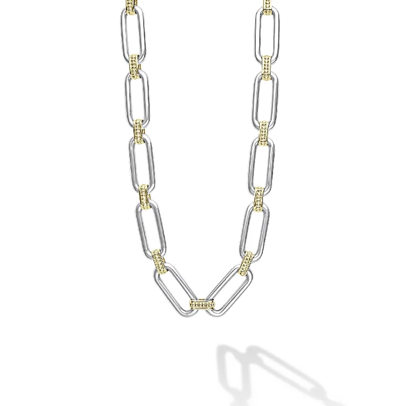 Women’s trendy necklaces-Signature Caviar Two-Tone Link Necklace