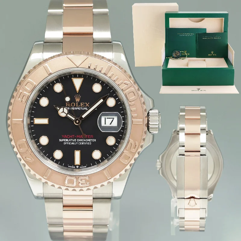 Unisex diamond-studded watches-2022 MINT Rolex Yacht-Master 126621 Black Everose Gold Two Tone Watch Box