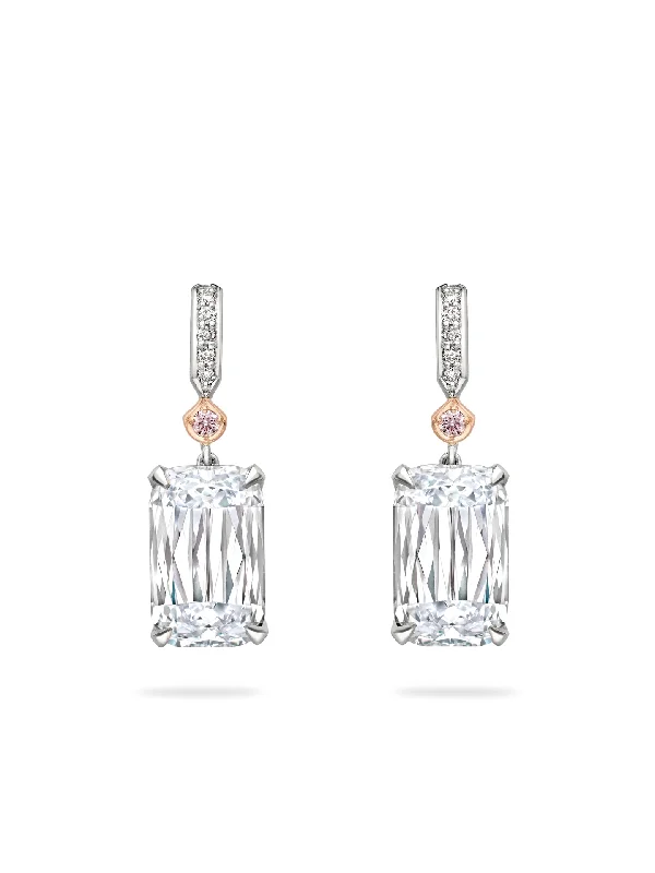 Women’s boho earrings-Ashoka White and Pink Diamond Drop Earrings