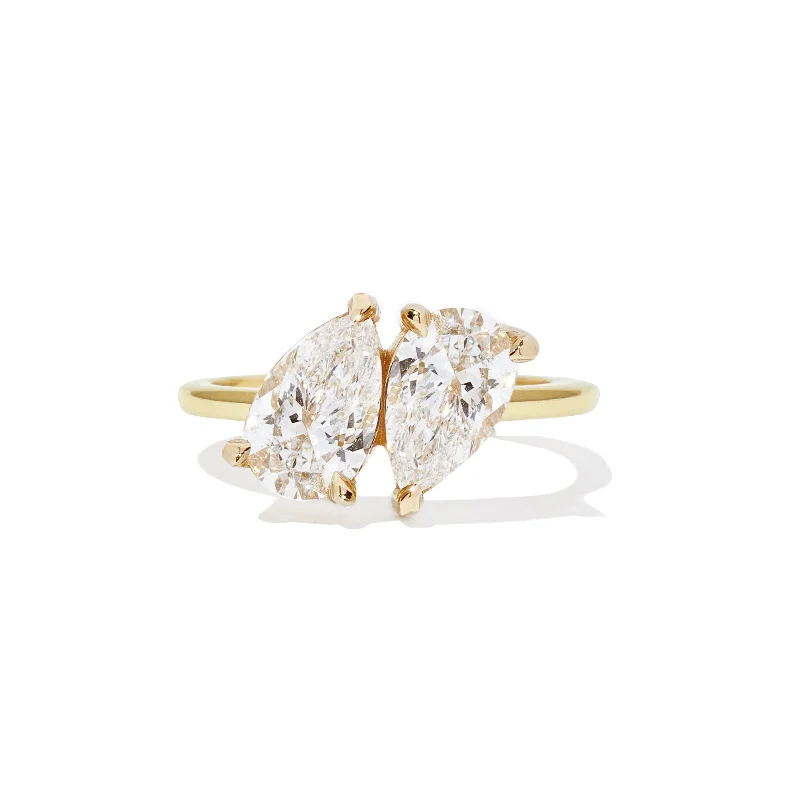 Women’s moissanite engagement rings-Two Pear Diamond Toi et Moi Ring