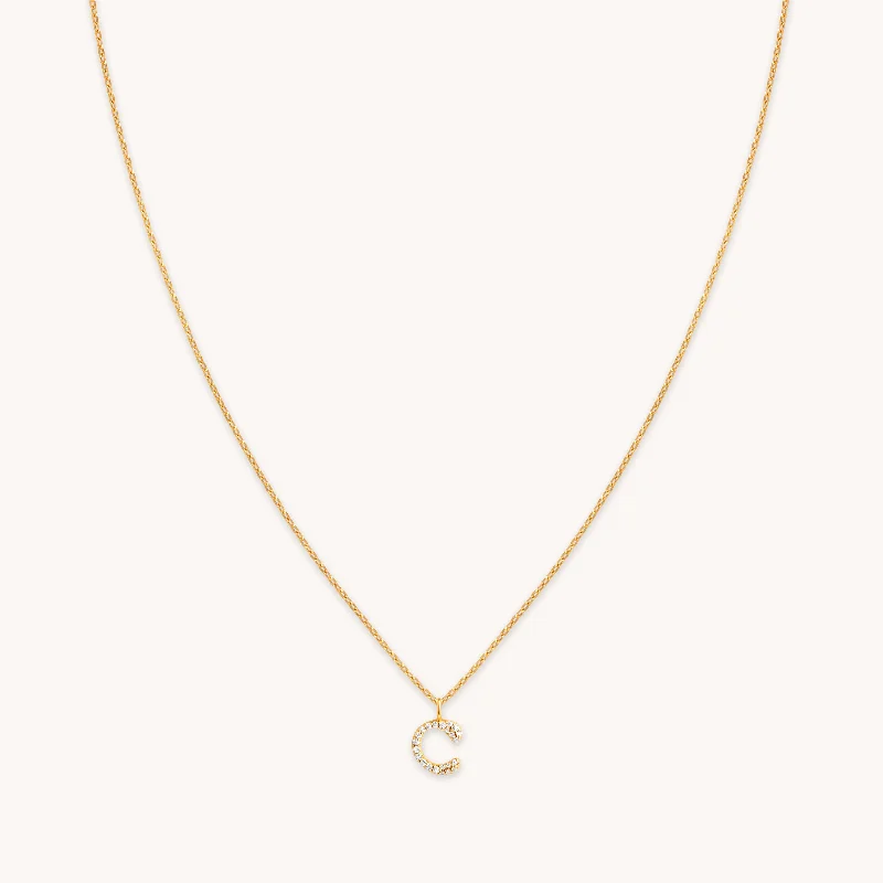 Women’s customized charm necklaces-C Initial Pavé Pendant Necklace in Gold