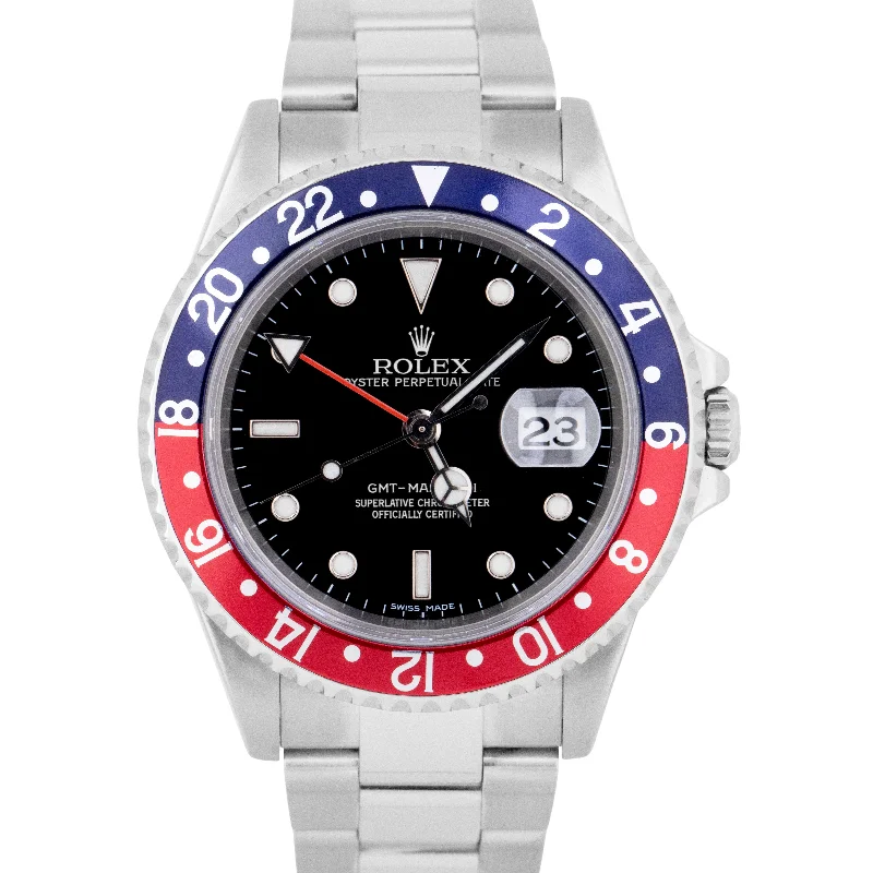 Unisex diamond-studded watches-MINT Rolex GMT-Master II Pepsi ERROR STICK NO-HOLES Steel Black 40mm 16710 Watch