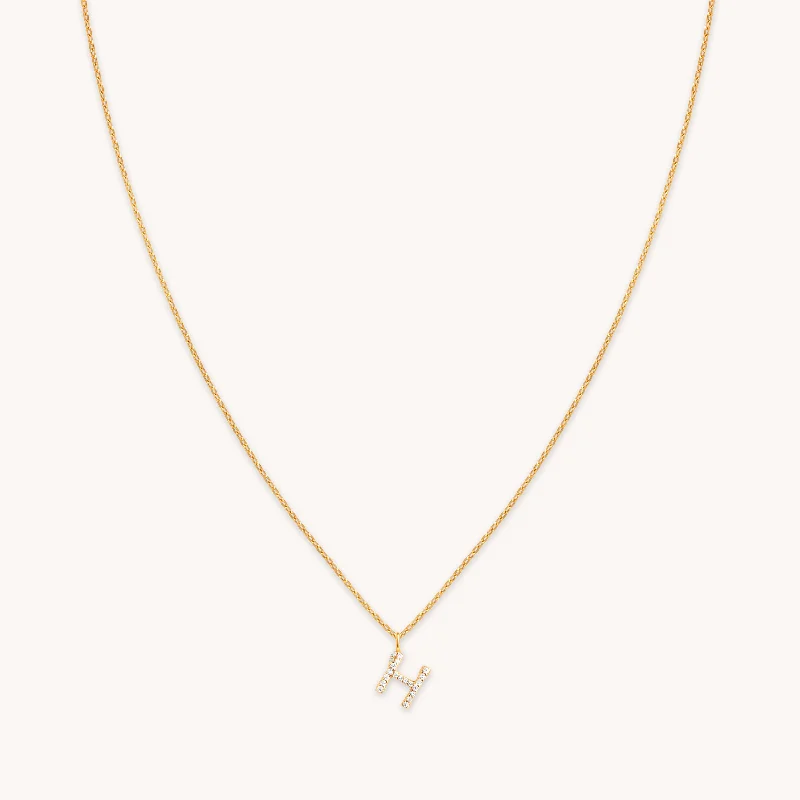 Women’s delicate gold necklaces-H Initial Pavé Pendant Necklace in Gold