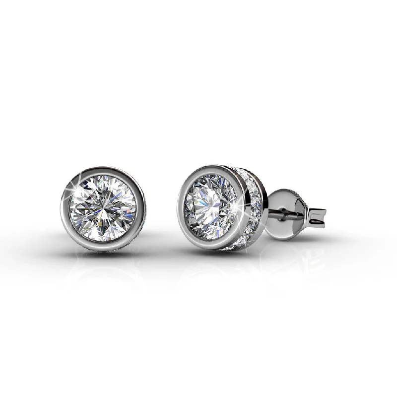 Women’s oval earrings-Mae 18k White Gold Plated Stud Earrings with Round Cut Swarovski Crystals