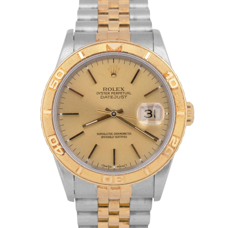 Unisex classic watches-MINT Rolex DateJust Turn-O-Graph 16263 Thunderbird 36mm CHAMPAGNE 18K Gold Watch