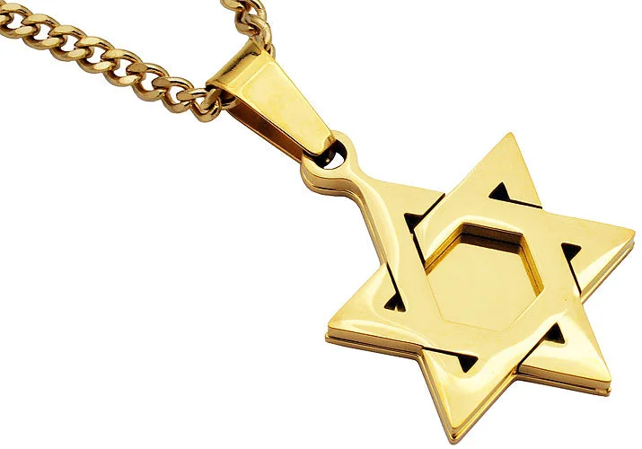 Women’s designer necklaces-Mens Gold Stainless Steel Star Of David Pendant Necklace