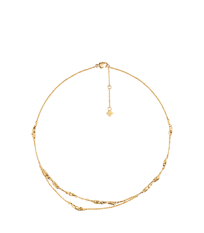 Women’s long necklaces-Eroz Double Chain - 24 carat gold gilded