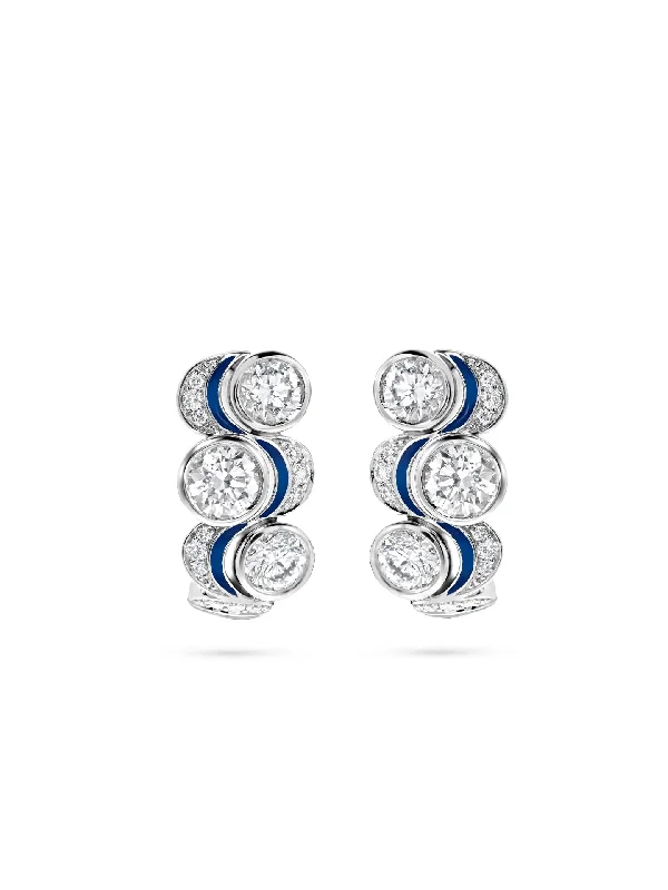 Women’s handcrafted earrings-Over the Moon Diamond Enamel Platinum Earrings