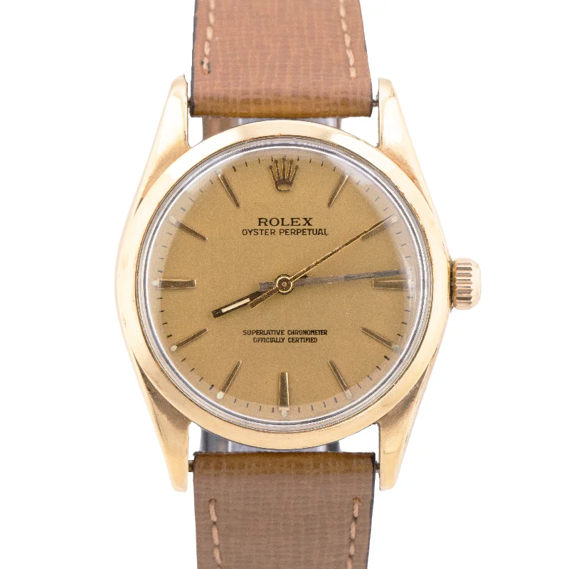 Unisex fashion watches-Rolex Oyster Perpetual 1014 34mm 14K Gold Capped Champagne Automatic Watch