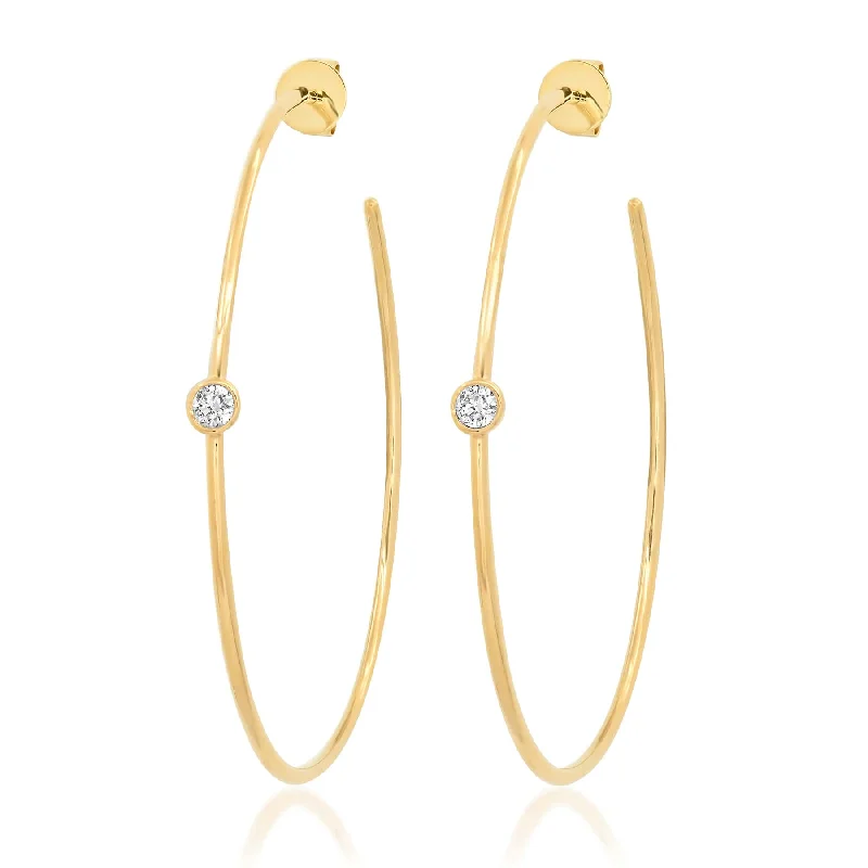 Women’s rose-cut engagement rings-ONE STUD DIAMOND HOOPS, GOLD