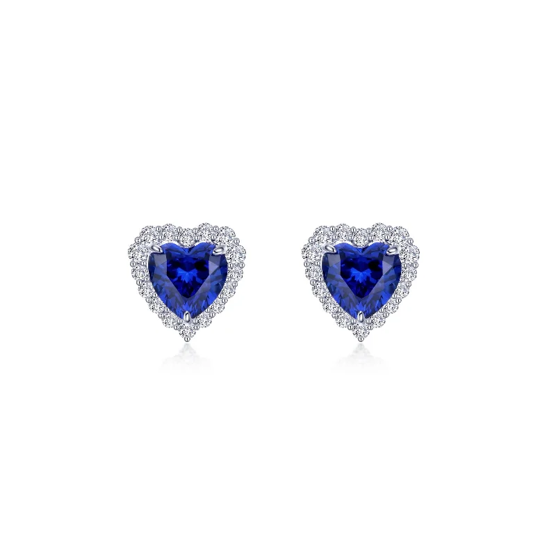 Women’s sparkly diamond earrings-Lafonn Simulated Diamond & Fancy Lab Grown Sapphire Halo Heart Earrings SYE014SP00