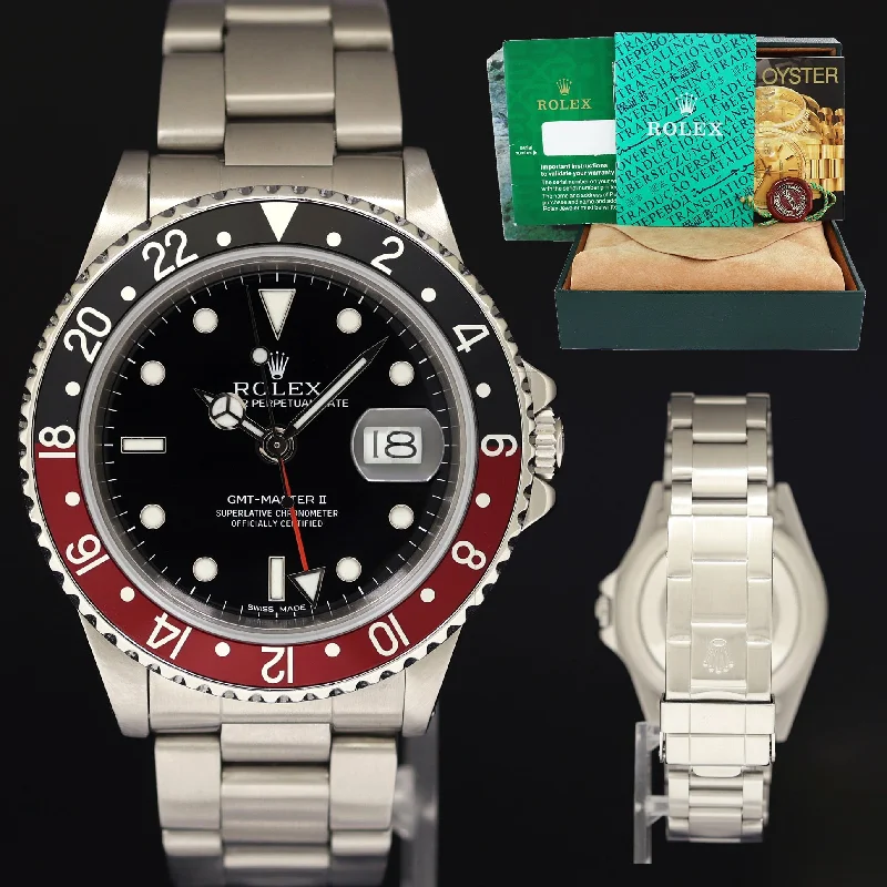 Unisex wooden watches-1989 Rolex GMT-Master 2 Fat Lady Coke Red Black Steel 16760 40mm Watch Box