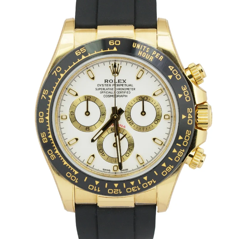 Unisex chronograph watches-2021 NEW PAPERS Rolex Daytona 18K Gold WHITE Oysterflex 116518 Watch BOX