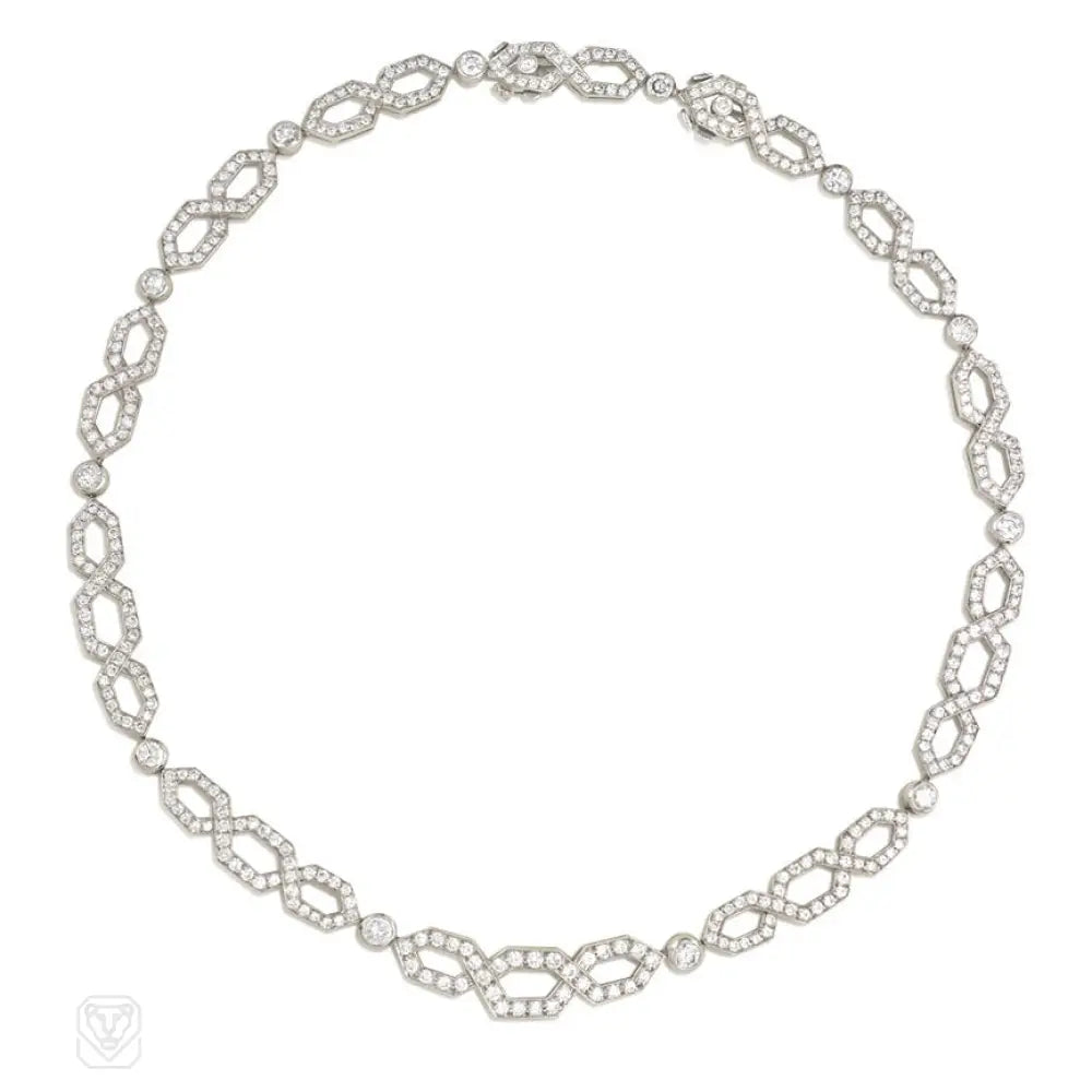 Women’s mixed metal necklaces-Diamond geometric link necklace, David Webb