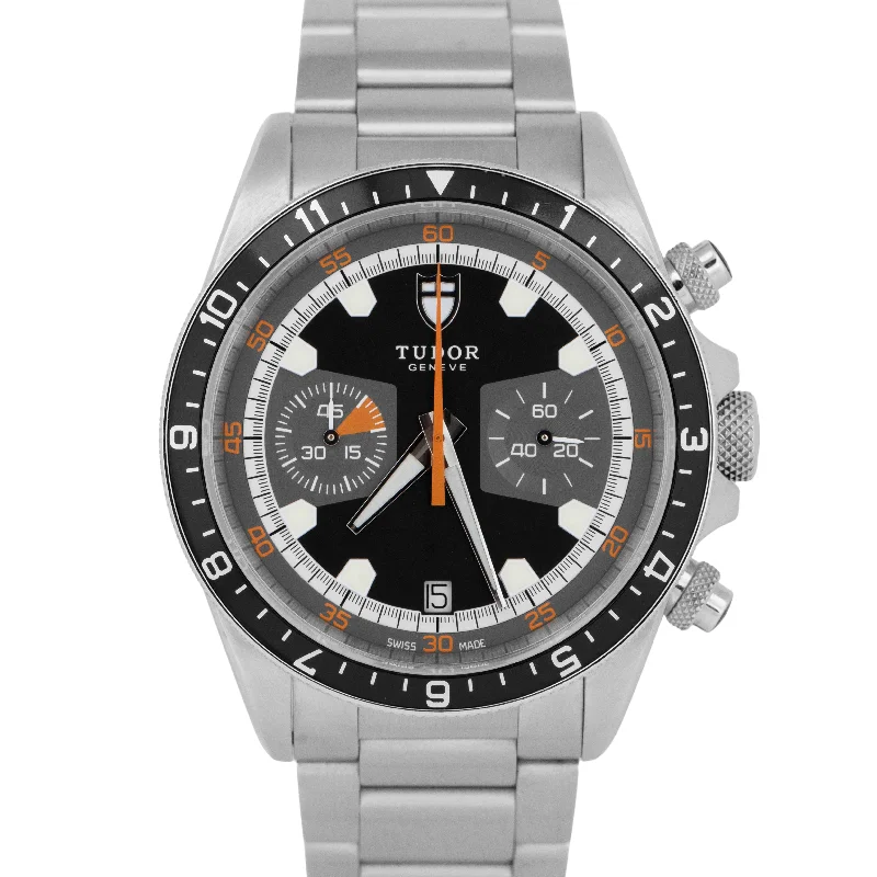 Unisex wrist watches-Tudor Heritage Chronograph Grey Orange Stainless Steel 42mm Date 70330 N Watch