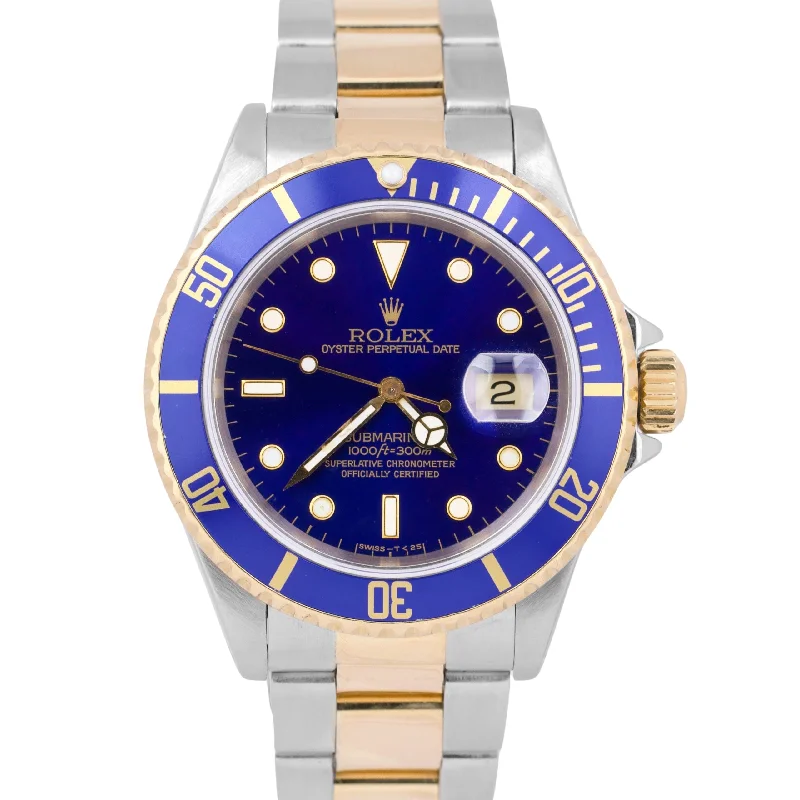 Unisex modern watches-PAPERS Rolex Submariner Date 40mm Blue 18K Gold Two-Tone Watch 16613 LB B+P