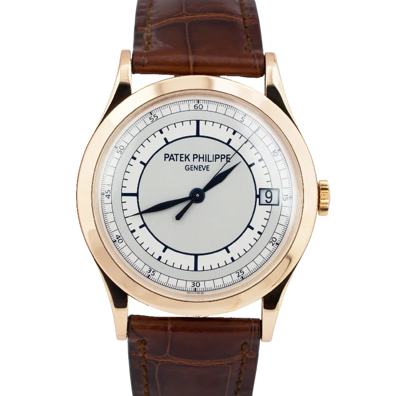 Unisex black leather watches-Patek Philippe Calatrava 5296R 18K Rose Gold SECTOR DIAL 38mm Manual Watch