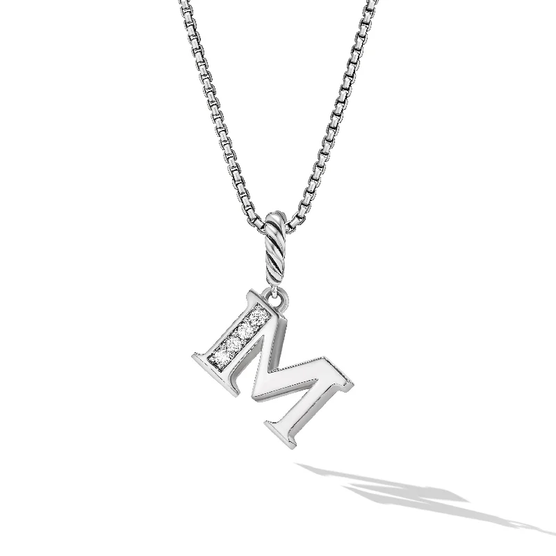 Women’s statement necklaces-Pavé Initial Pendant Necklace in Sterling Silver with Diamond M