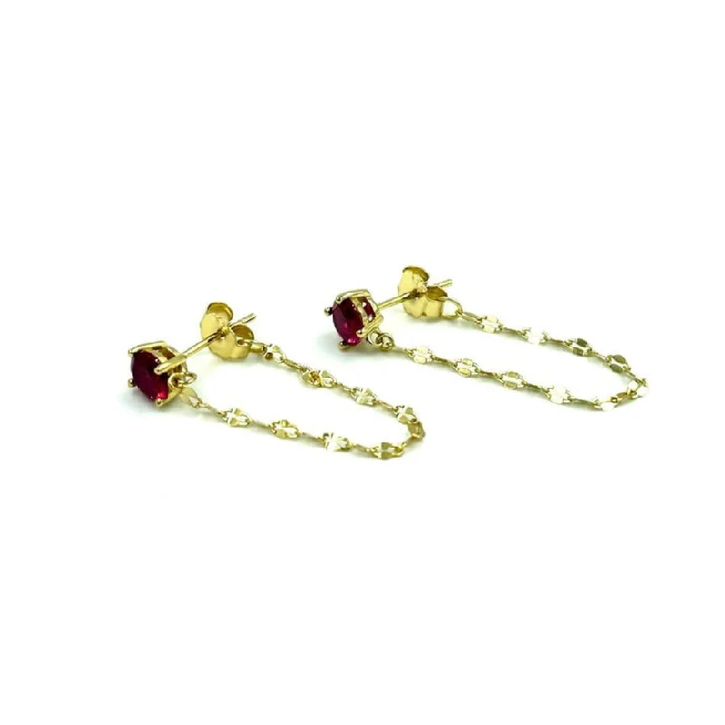 Women’s oval earrings-Ashley Gold Sterling Silver Gold Plated Red CZ Chain Drop Earrings