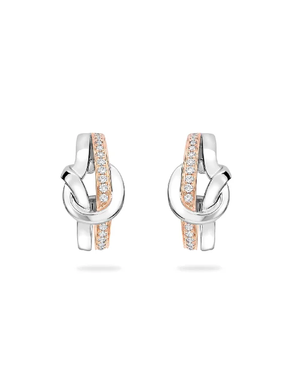 Women’s silver chandelier earrings-The Knot White and Rose Gold Diamond Earrings