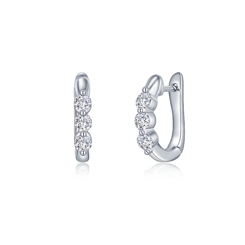 Women’s gemstone drop earrings-Lafonn Simulated Diamond 3 Stone Huggie Hoop Earrings E0558CLP