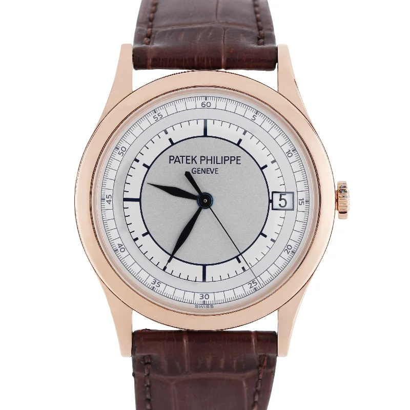 Unisex waterproof leather watches-Patek Philippe Calatrava 18K Rose Gold SECTOR DIAL 38mm Manual 5296R Watch