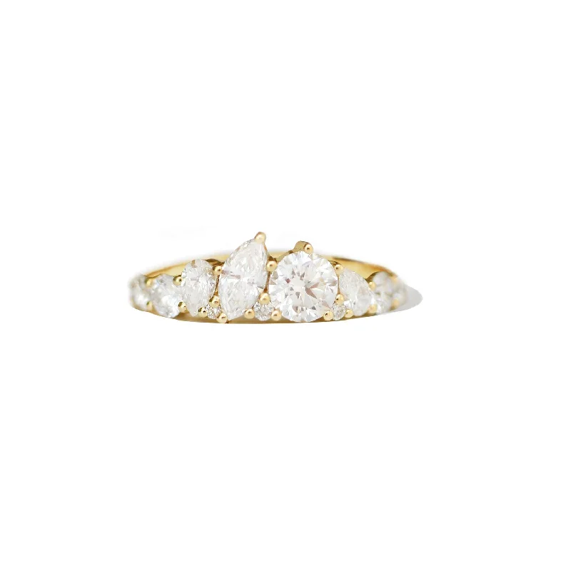 Women’s yellow gold engagement rings-Marquise & Round Firework Diamond Mosaic Band