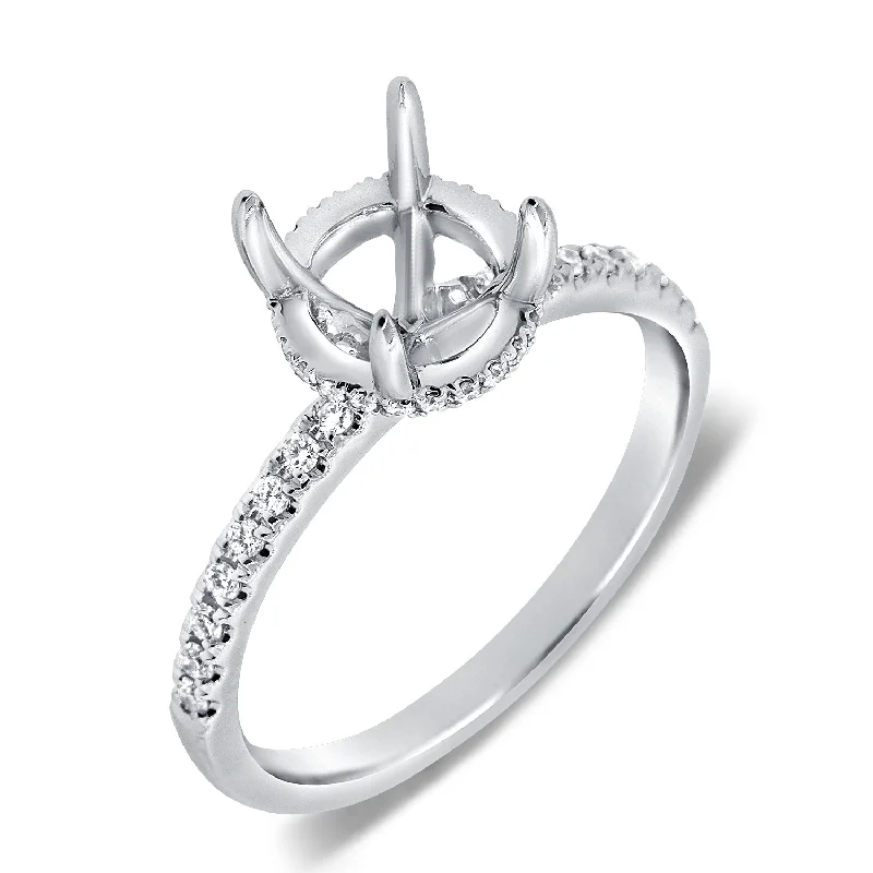 Women’s heart-shaped engagement rings-14K White Gold Diamond French Halo Mounting